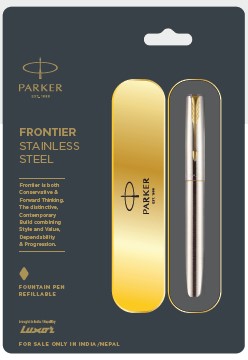 PARKER FRONTIER STAINLESS STEEL GOLD TRIM FOUNTAIN PEN